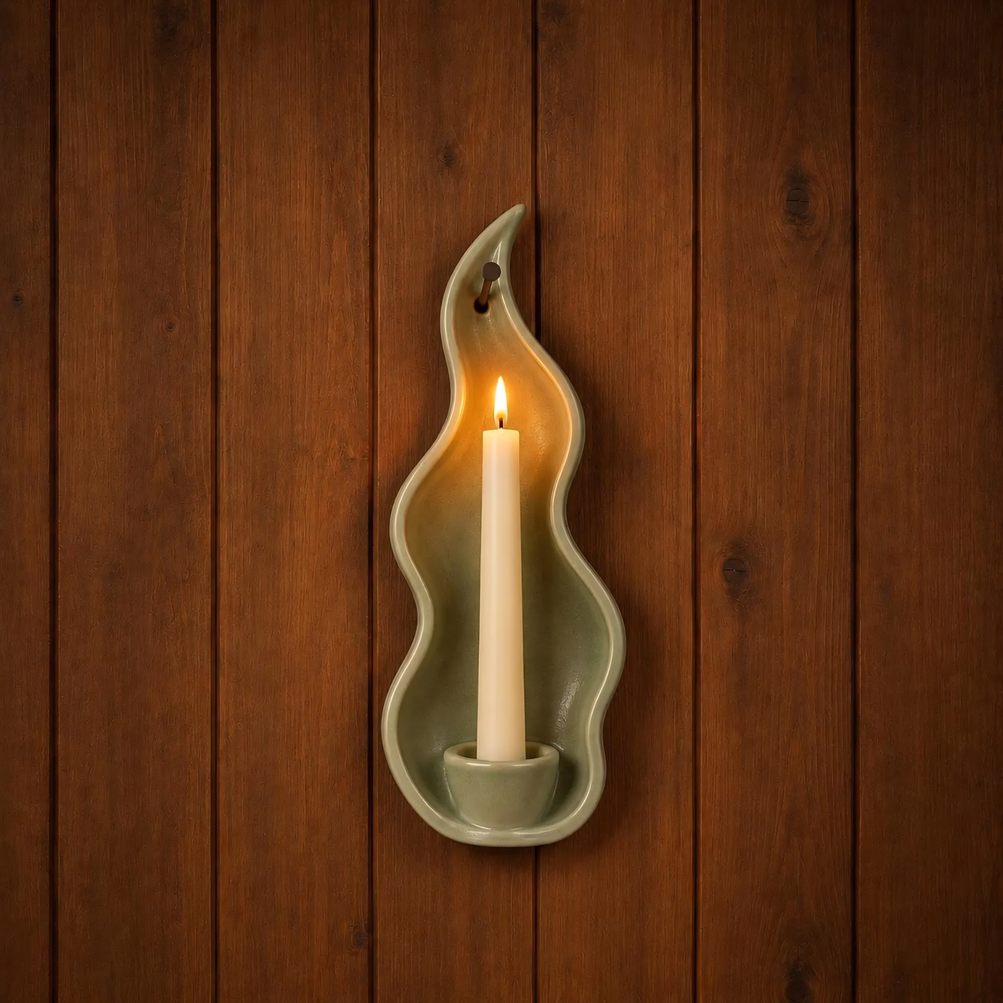 Ceramic Wall Candle Holder, Handmade Ceramic Sconce, Sage Green Taper Candle Holder, Minimalist Wall Decor, Rustic Home Decor | LA127