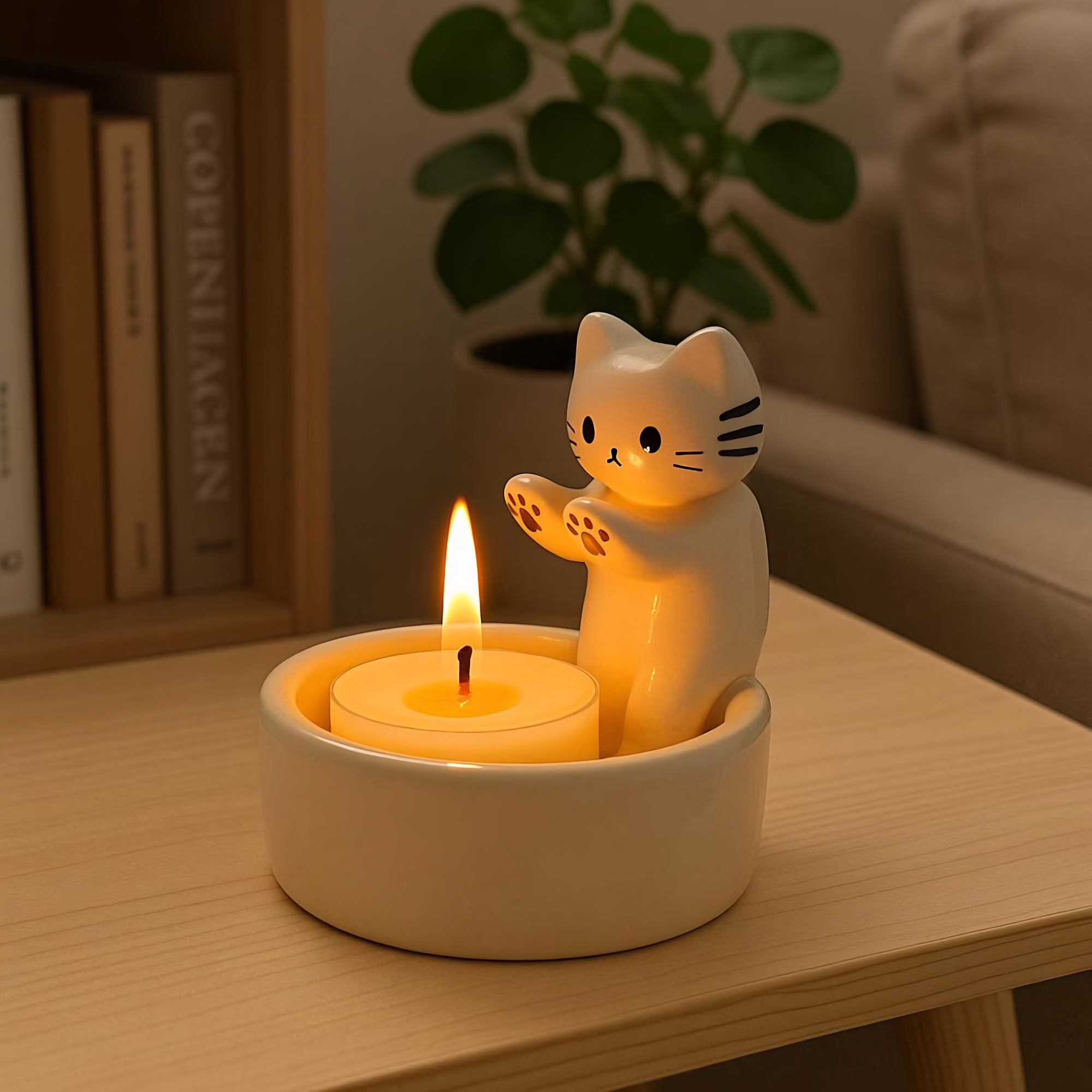 Cat-Shaped Ceramic Tealight Warmer, Heat-Resistant Aromatherapy Lamp for Home Fragrance and Décor | Ceramic Wall Candle Holder | LA120