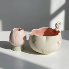 Handmade Bunny Matcha Tea Set - Cute Rabbit Chawan, Ceramic Matcha Bowl with Tulip Whisk Holder, Kawaii Tea Lover Gift | LA043