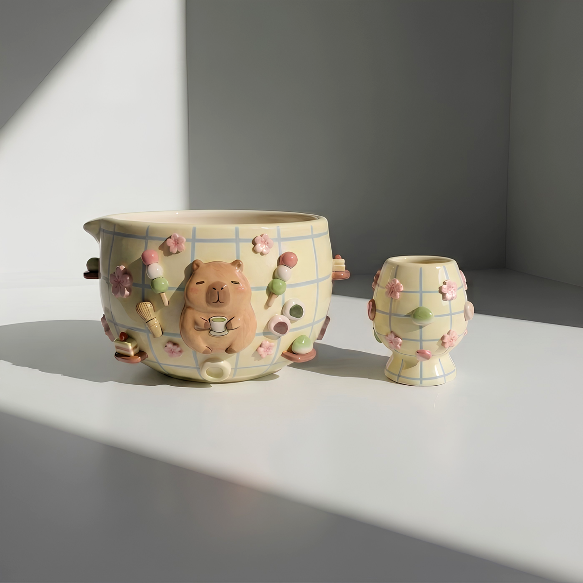 Grid Cappybara Matcha Bowl Set | Handmade Matcha Bowl Set | LA038