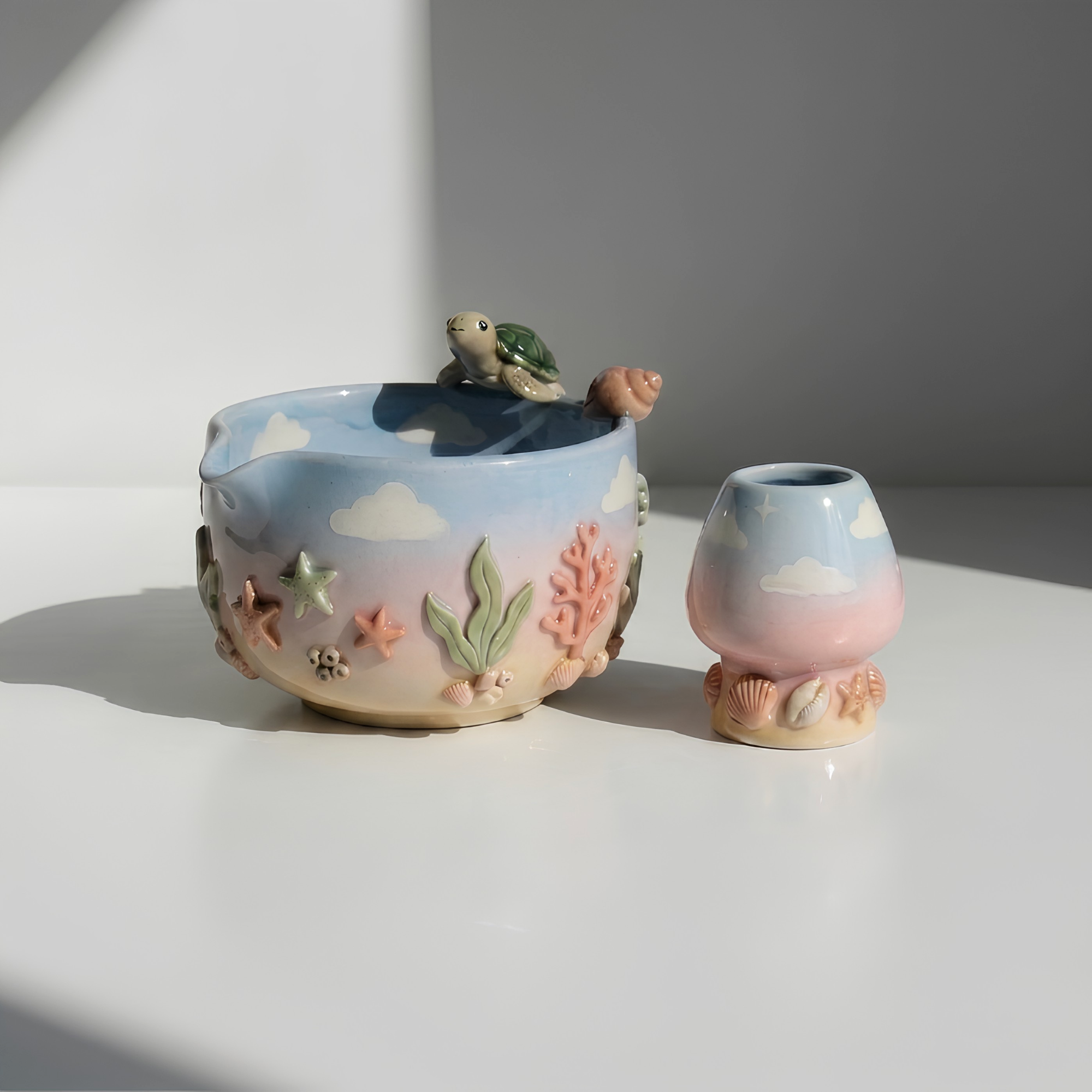 Ombre Sea Turtle Matcha Bowl | Handmade Ceramic Chawan | LA029