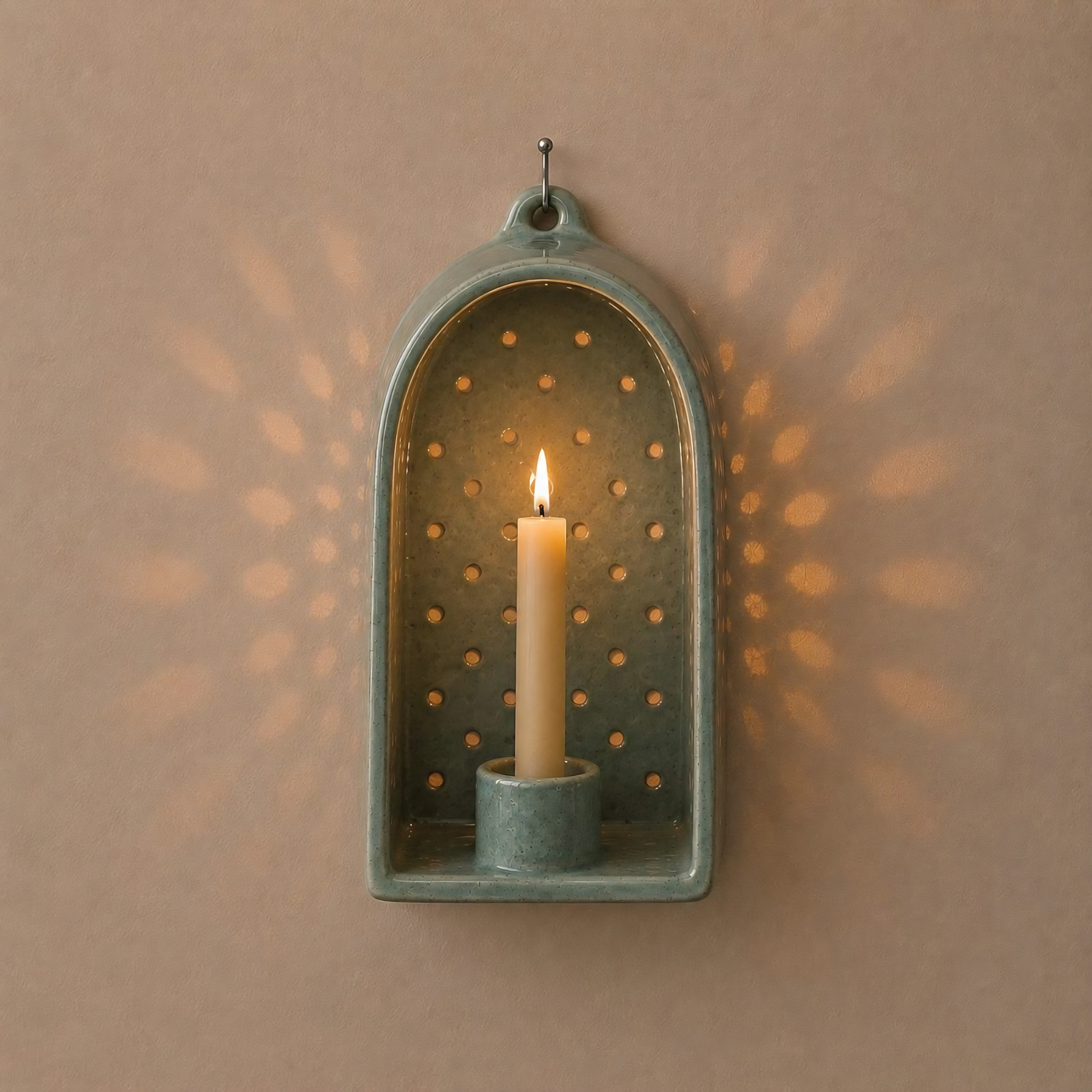 Ceramic Ajour Wall Candle Holder, Shadow Casting Wall Sconce, Handmade Perforated Candle Holder, Housewarming Gift Decor | LA128