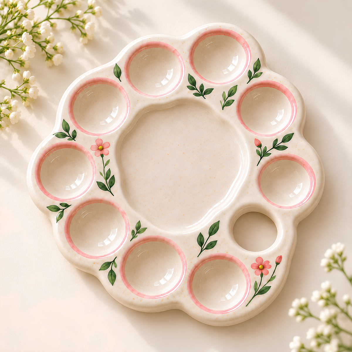 Ceramic Paint Mixing Palette Tray - Handmade Artist Palette with Hand Grip Hole, Pottery Painting Tool, Gift for Artists