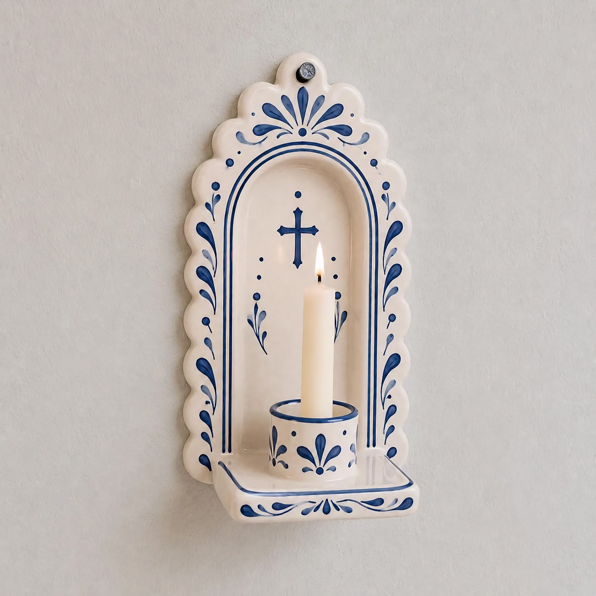 Wall Candle Holder, Christian Cross Wall Decor, Ceramic Wall Sconce, Catholic Decor, Religious Wall Art, Taper Candle Holder, Faith Gift | LA126