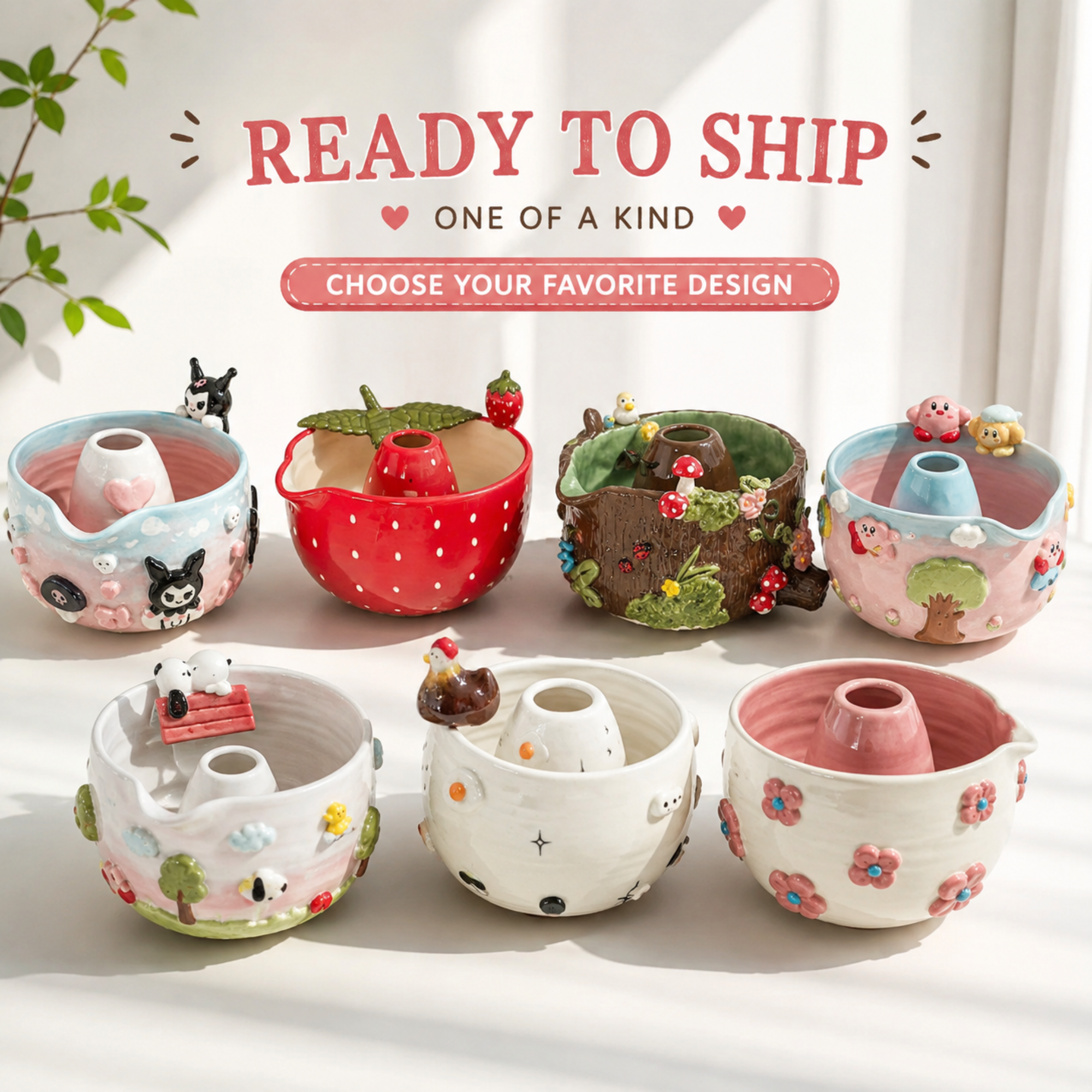 Handmade Matcha Tea Set Ready to Ship - Ceramic Matcha Bowl Set with Whisk Holder - Unique Tea Lover Gift - Birthday Gift - LA