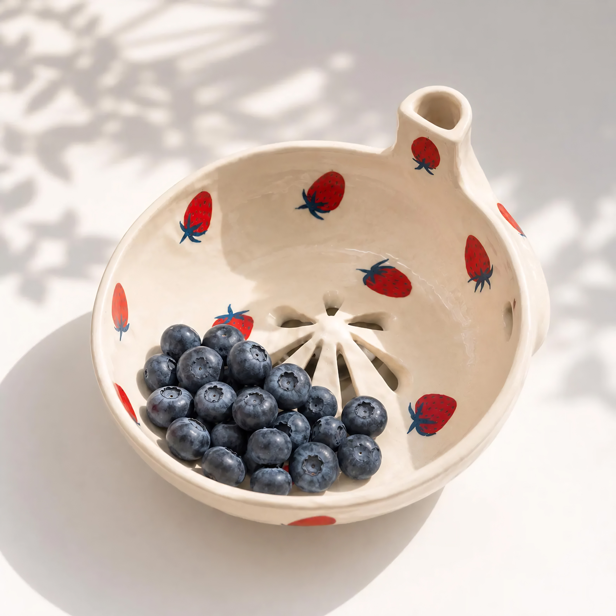 Handmade Ceramic Berry Bowl, Strawberry Fruit Colander, Berry Washing Bowl, Cottagecore Kitchen Decor, Gift for Her | LA100