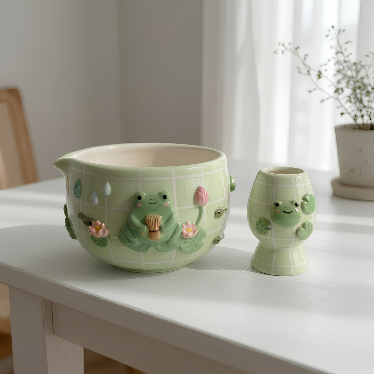 Green Frog Matcha Bowl | Handmade Ceramic Chawan | LA011