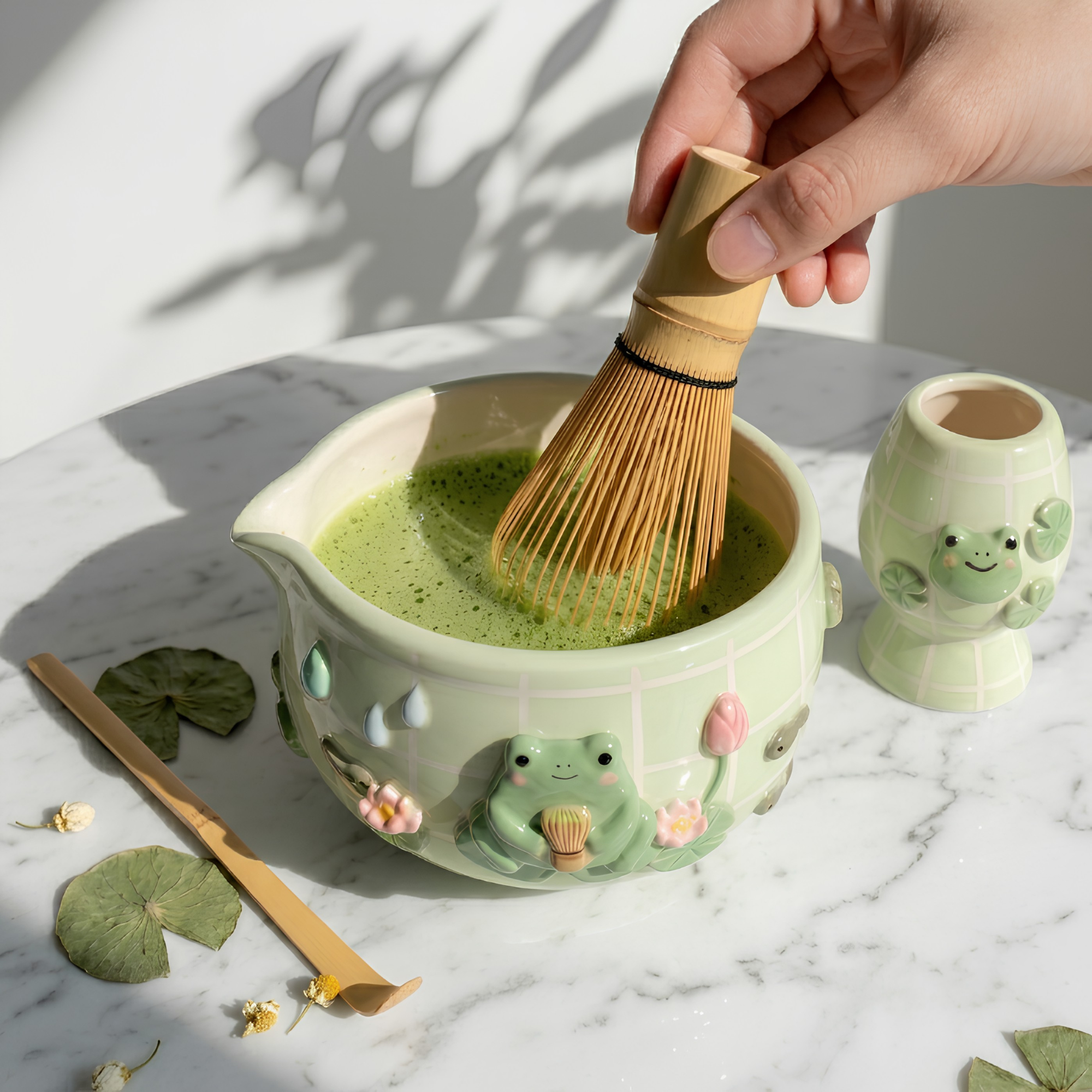 Green Frog Matcha Bowl | Handmade Ceramic Chawan | LA011