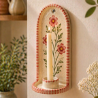 Wall Candle Holder Ceramic, Hand Painted Floral Sconce, Kitchen Decor, Cottagecore Wall Art, Handmade Gift for Her, Home Decor Accent | LA121