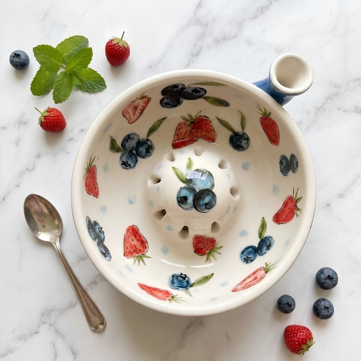 Handmade Ceramic Berry Bowl, Small Fruit Washing Bowl, Strawberry & Blueberry Colander, Cottagecore Kitchen Gift | LA101