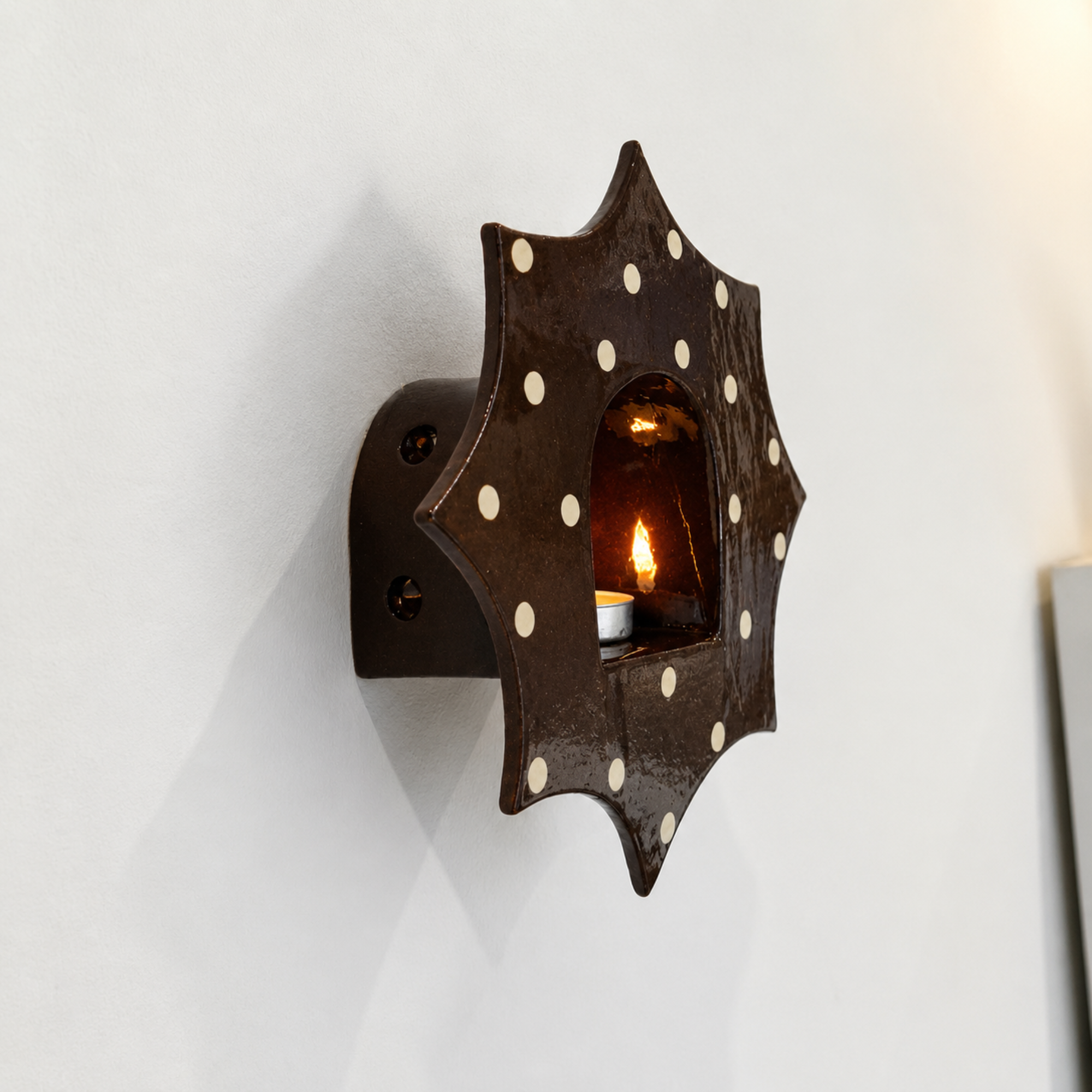 Handmade Ceramic Polka Dot Sunburst Wall Tealight Holder - NN03