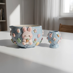 Grid  Mint Blue Bunny Matcha Bowl | Handmade Ceramic Chawan | LA028