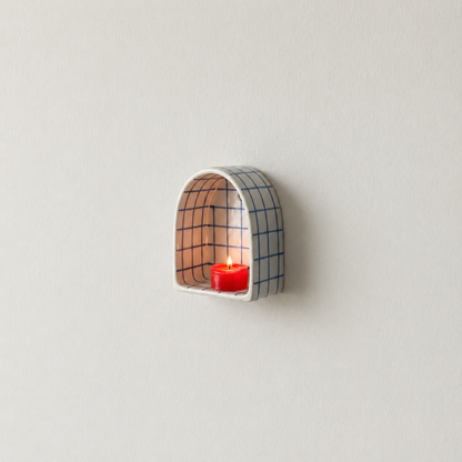 Ceramic Checkerboard Arch Wall Tealight Holder - NN08