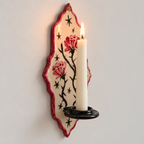 Thorny Rose Ceramic Wall Candle Holder, Hand Painted Floral Taper Candle Sconce - NN