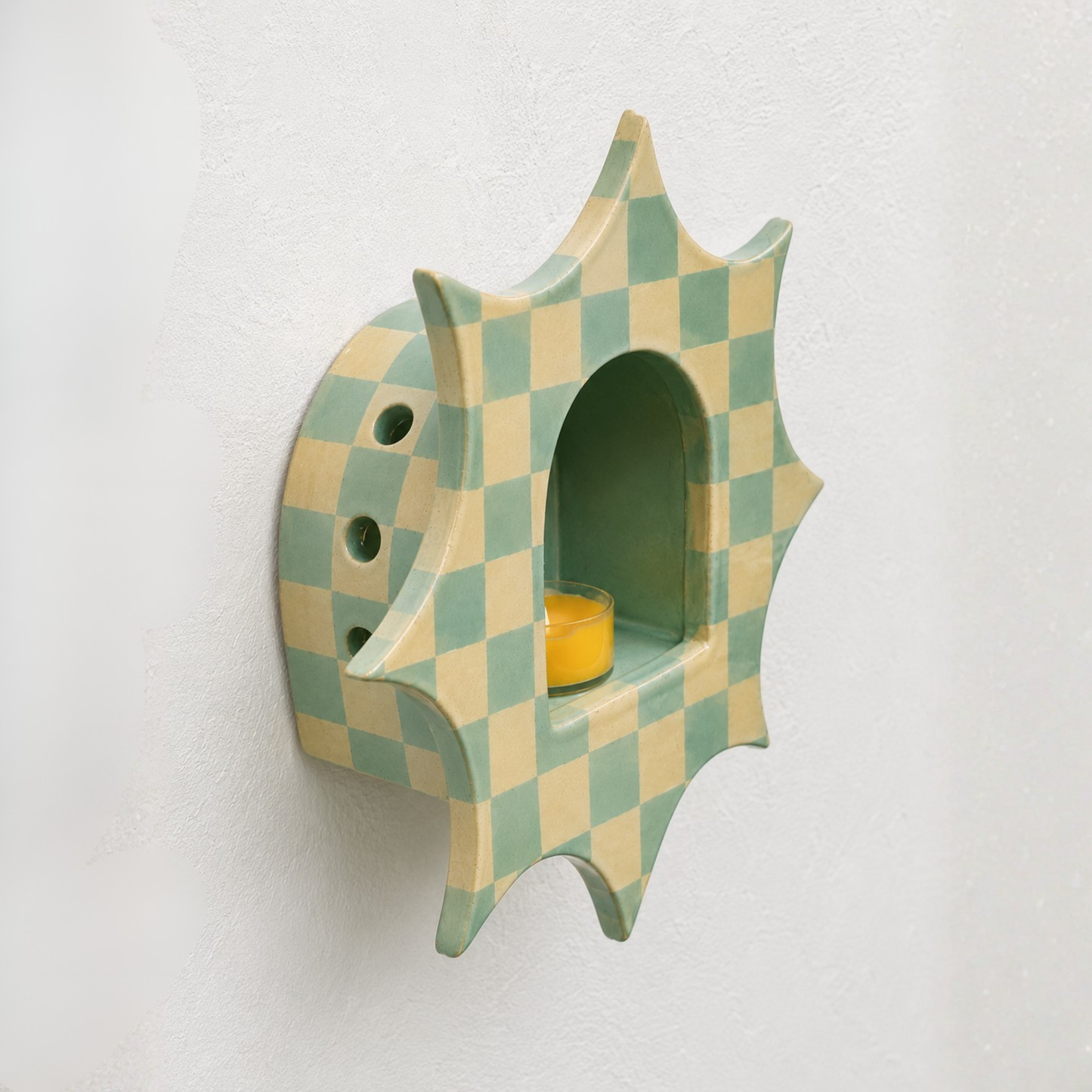 Ceramic Checkerboard Wall Candle Holder - NN05