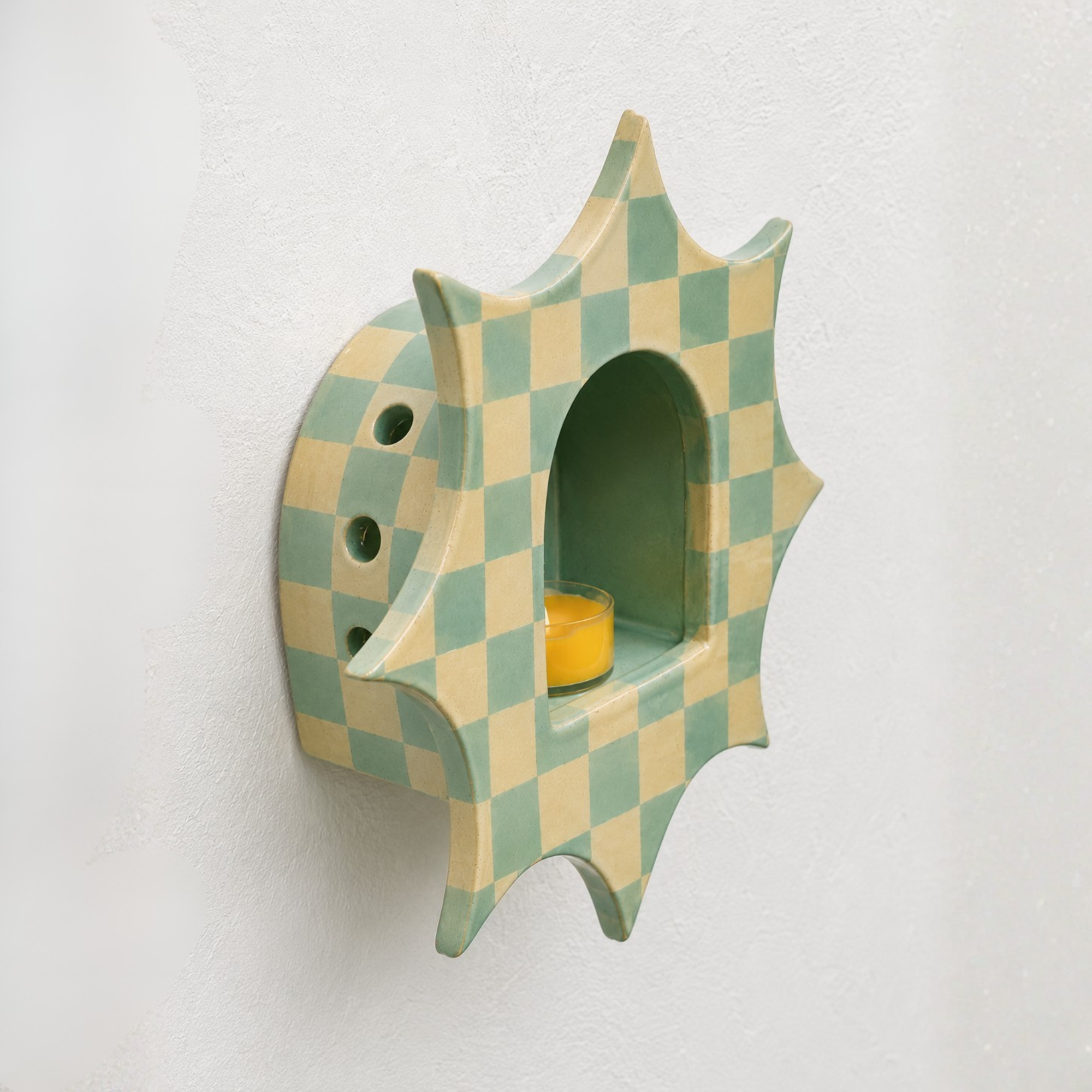 Ceramic Checkerboard Wall Candle Holder - NN05