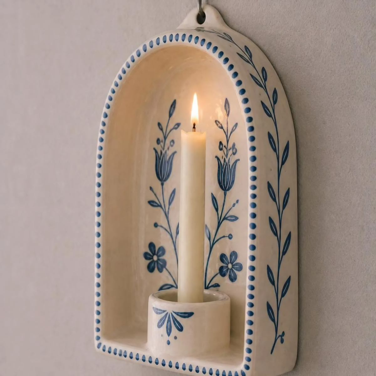 Wall Candle Holder, Handmade Ceramic Wall Sconce, Floral Taper Candle Holder, Unique Gift | LA132