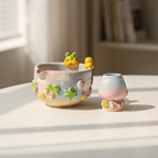 Handmade Frog Matcha Bowl Set, Cute Duck Ceramic Matcha Tea Set, Ombre Matcha Bowl with Whisk Holder, Kawaii Tea Gift | LA2