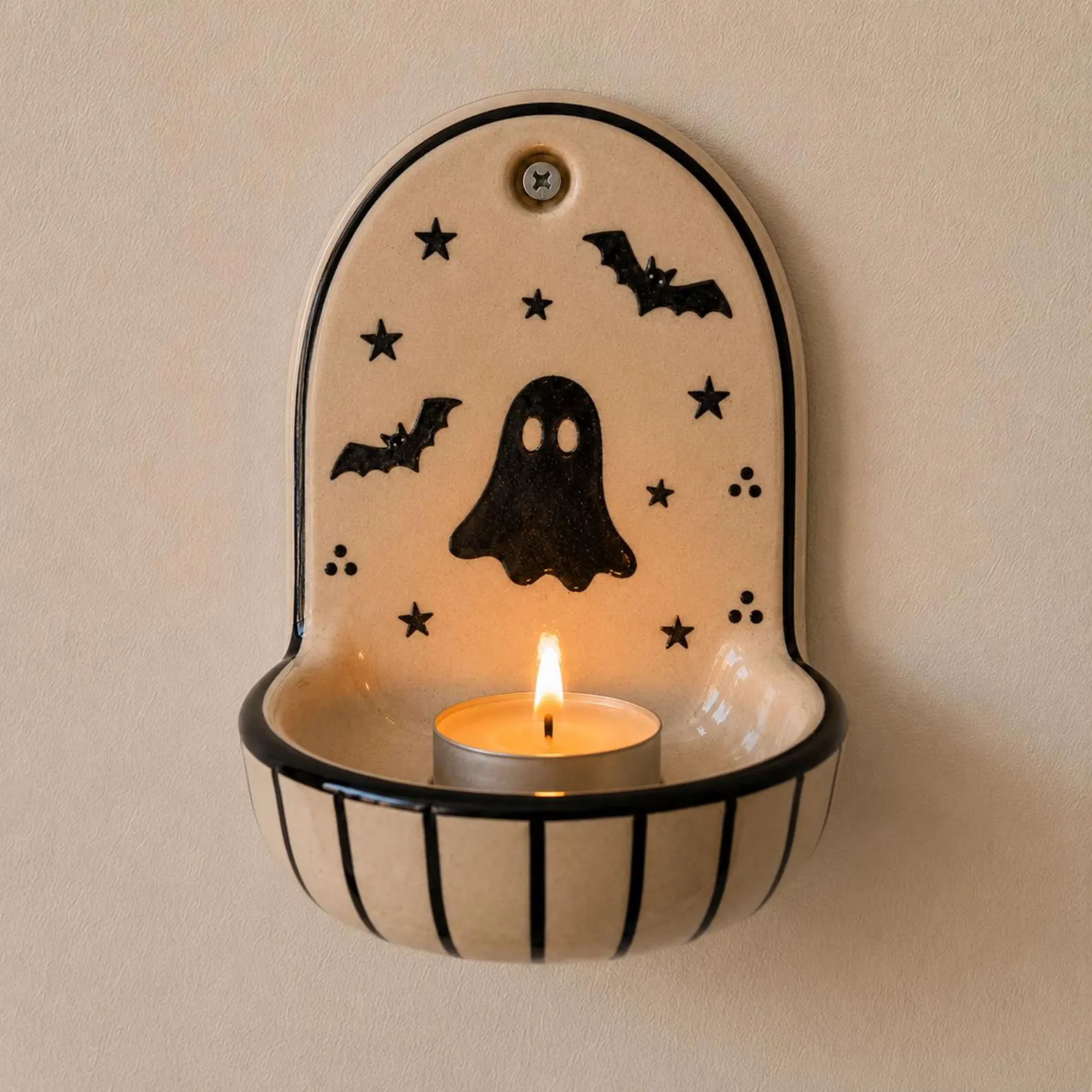 Handmade Ceramic Halloween Ghost Wall Sconce Candle Holder • HX48