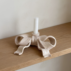 Handcrafted Ribbon Bow Ceramic Candle Holder, Pink Nude Coquette Taper Candlestick Stand • HX38