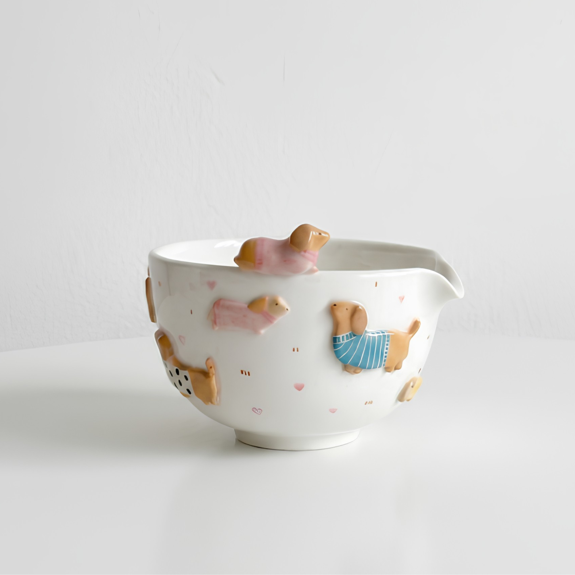 Handcrafted Dachshund Ceramic Matcha Bowl and Whisk Holder Set • HX24