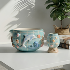 Grid Dolphin Matcha Bowl Set | Handmade Matcha Bowl Set | LA039