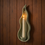 Ceramic Wall Candle Holder, Handmade Ceramic Sconce, Sage Green Taper Candle Holder, Minimalist Wall Decor, Rustic Home Decor | LA127