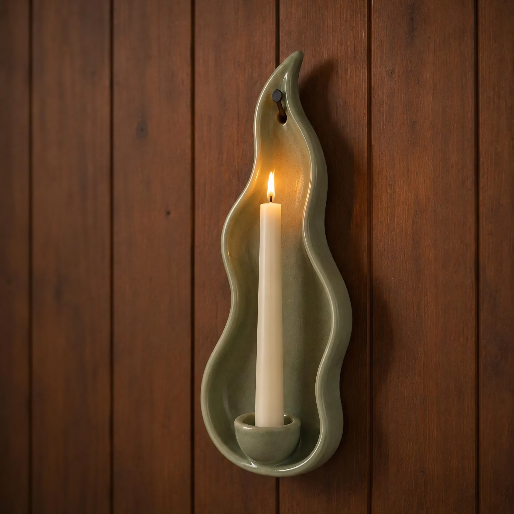 Ceramic Wall Candle Holder, Handmade Ceramic Sconce, Sage Green Taper Candle Holder, Minimalist Wall Decor, Rustic Home Decor | LA127