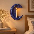 Handmade Crescent Moon Ceramic Wall Candle Holder, Celestial Taper Candle Sconce, Star Wall Decor, Moon Lover Gift, Housewarming Gift