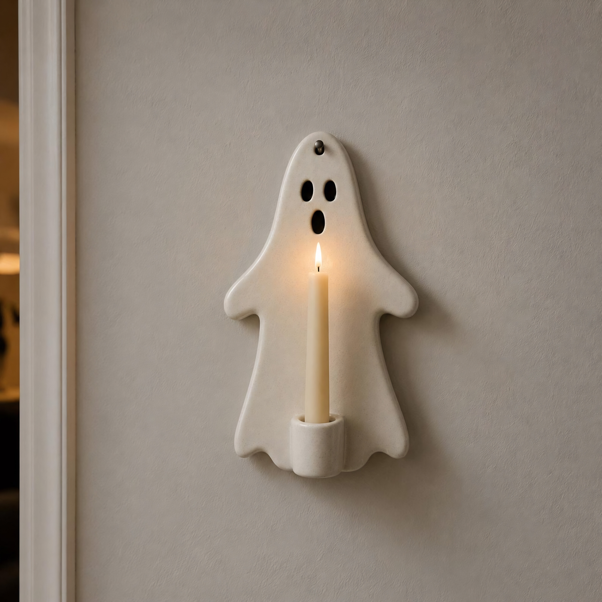 Halloween Wall Candle Holder, Ghost Candle Sconce, Ceramic Ghost Decor, Handmade Wall Candle Holder, Spooky Home Decor, Halloween Gift | LA136