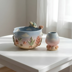 Sea Turtle Matcha Bowl Set | Handmade Ceramic Ombre Sky Ocean Whisk Holder | Coral Starfish Chawan | Cute Beach Gift for Tea Lovers | LA056