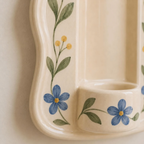 Ceramic Wall Candle Holder, Hand Painted Blue Floral Sconce, Vintage Cottagecore Taper Candle Decor, Farmhouse Wall Accent | LA140