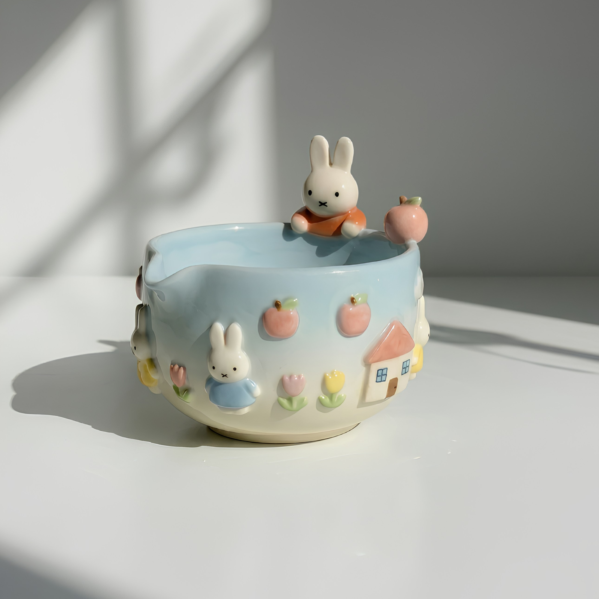 Ombre Cute Bunny Matcha Bowl | Handmade Ceramic Chawan | LA025