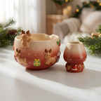 Christmas Reindeer Matcha Bowl Set, Handmade Ceramic Matcha Bowl with Whisk Holder, Cute Holiday Matcha Set, Christmas Gift for Matcha Lover | LA052