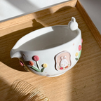 Spring Tulip Bunny 3D Handcrafted Ceramic Matcha Bowl and Flower Whisk Holder Set • HX10