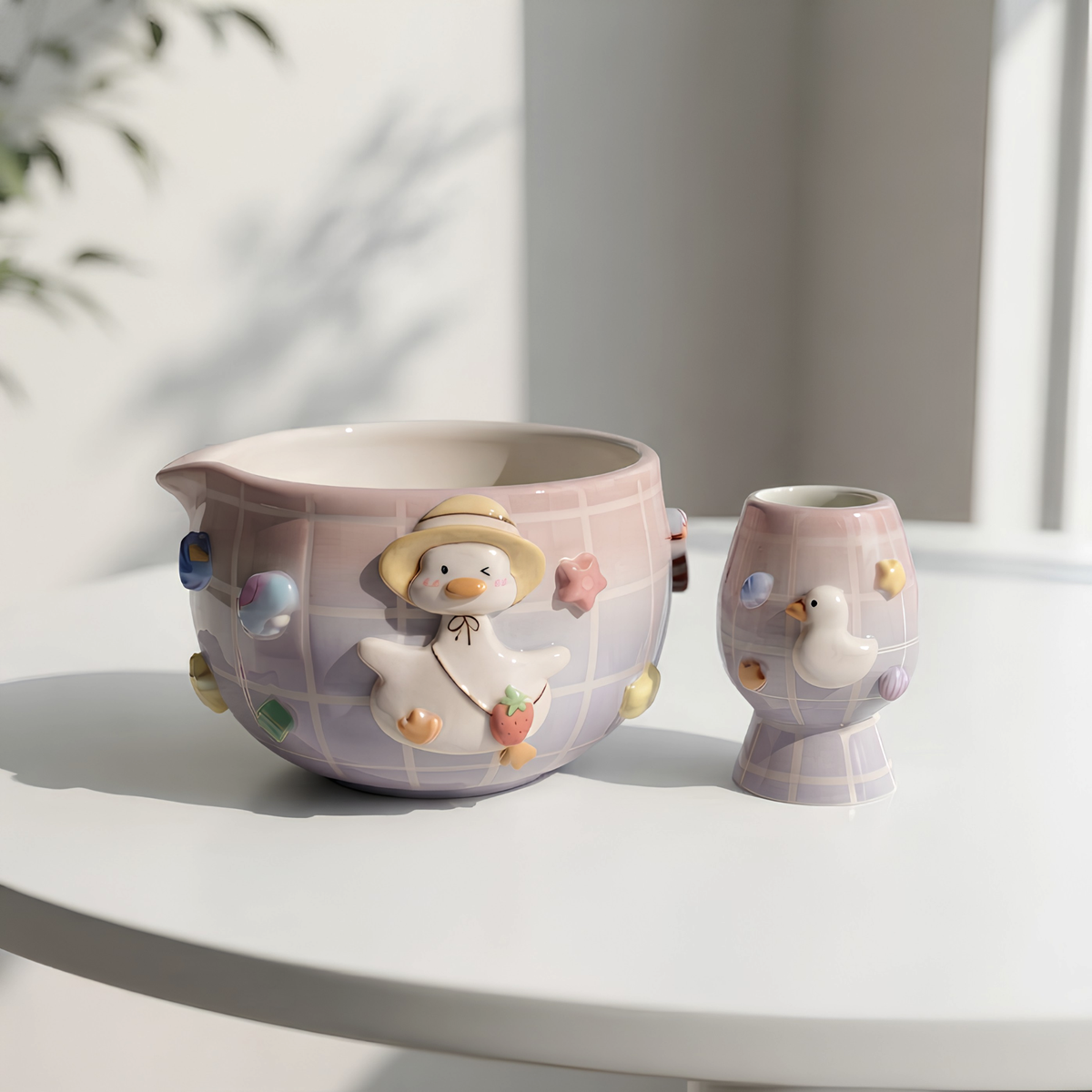 Grid Goose Silly Matcha Bowl Set | Handmade Ceramic Chawan | LA031