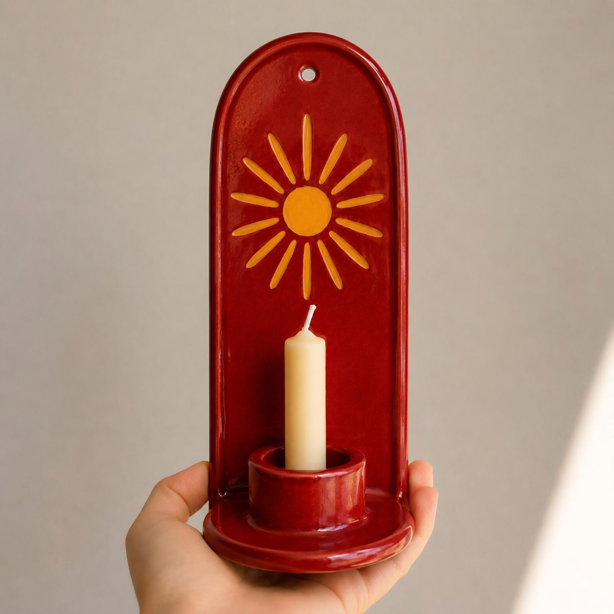 Sun Wall Candle Holder, Handmade Ceramic Wall Sconce, Taper Candle Holder, Boho Wall Decor, Rustic Home Decor, Housewarming Gift | LA135