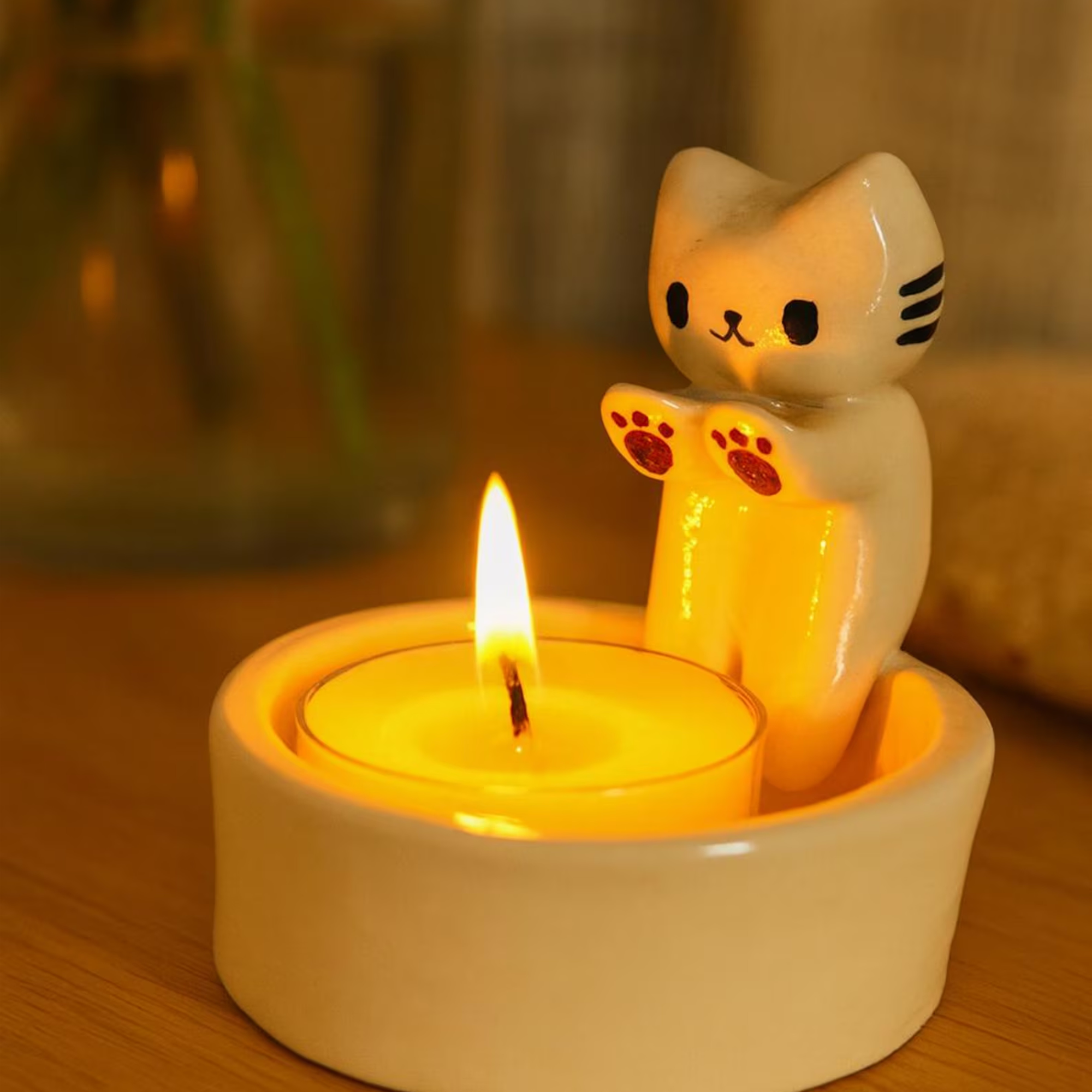 Cat-Shaped Ceramic Tealight Warmer, Heat-Resistant Aromatherapy Lamp for Home Fragrance and Décor | Ceramic Wall Candle Holder | LA120
