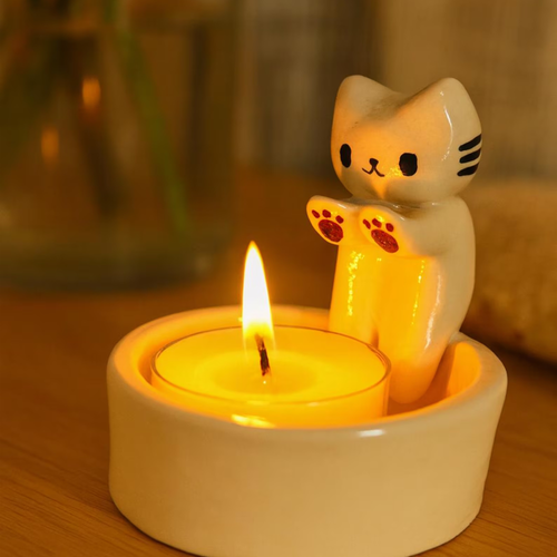 Cat-Shaped Ceramic Tealight Warmer, Heat-Resistant Aromatherapy Lamp for Home Fragrance and Décor | Ceramic Wall Candle Holder | LA120