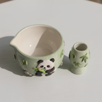 Grid Panda Matcha Bowl Set, Handmade Magic Ceramic Chawan, Whimsical Tea Bowl, Fantasy Matcha Gift | Handmade Ceramic Chawan | LA032