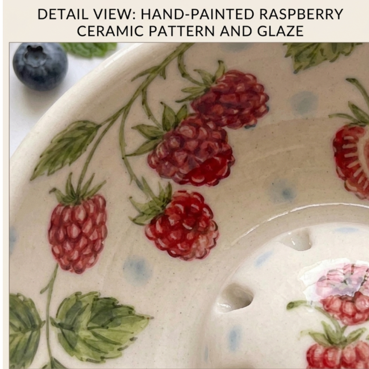 Handmade Raspberry Berry Bowl with Handle & Pour Spout, Ceramic Berry Colander, Fruit Washing Bowl, Cottagecore Kitchen Gift | LA102