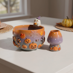 Halloween Ghost Matcha Bowl Set | Handmade Ceramic Pumpkin Whisk Holder | Orange Purple Ombre Autumn Chawan | Cute Fall Gift for Tea Lovers | LA053