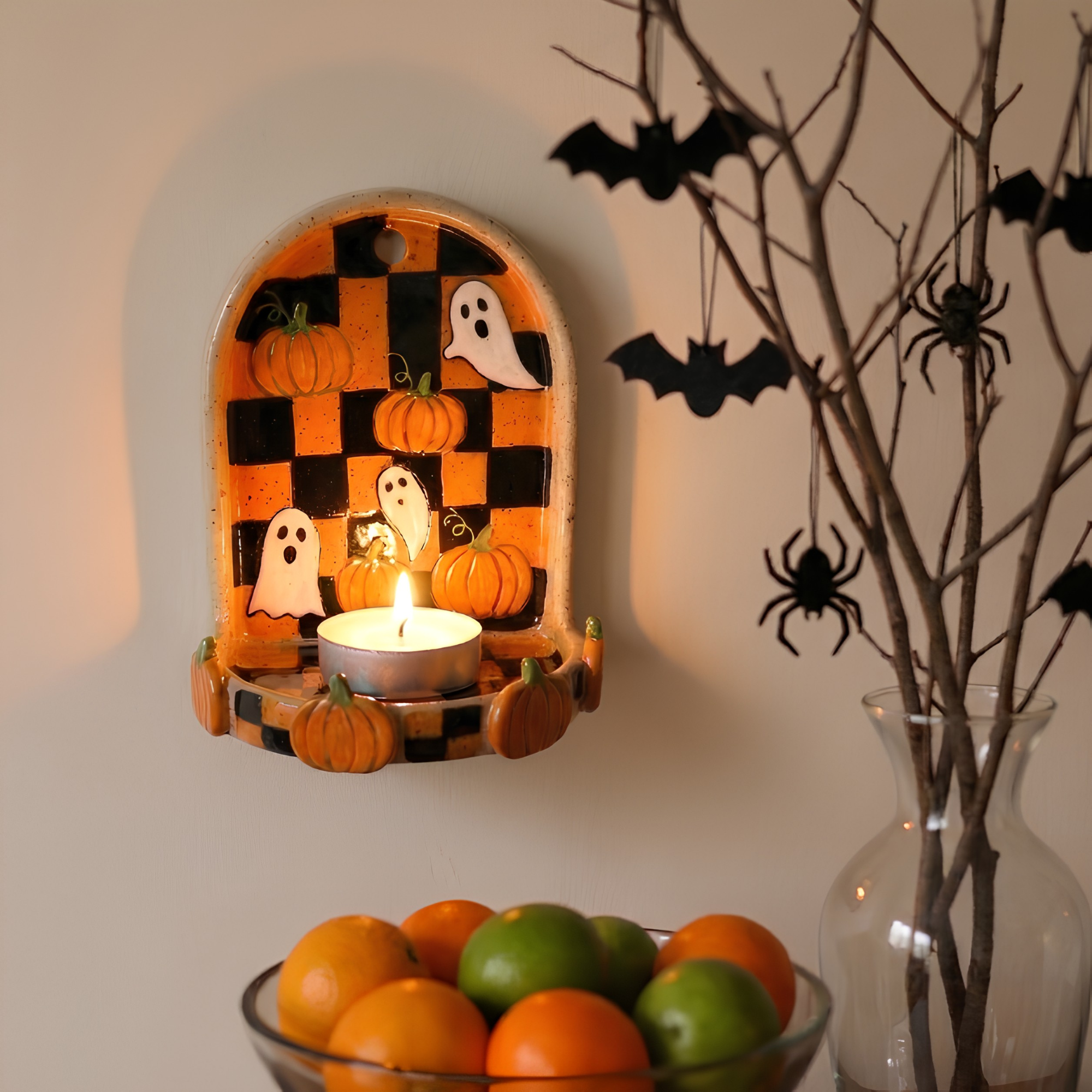 Halloween Candle Holder, Cottagecore Decor, Rustic Wall Decor | LA142