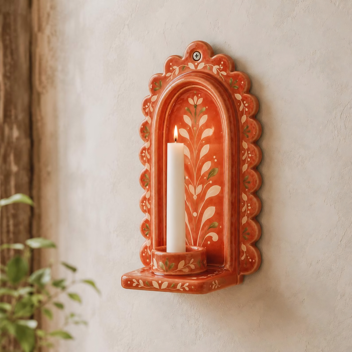 Ceramic Wall Candle Holder, Terracotta Floral Wall Sconce | LA117