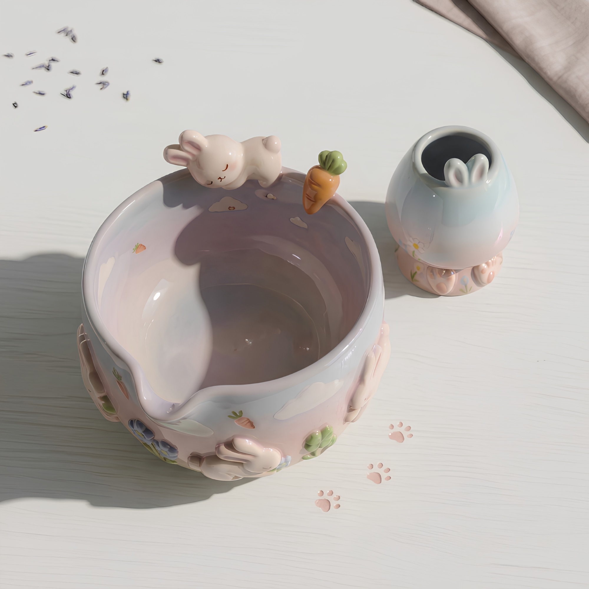 Ombre Bunny Carrot Matcha Bowl | Handmade Ceramic Chawan | LA023
