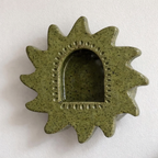 Handmade Ceramic Sun Wall Candle Holder, Green Speckled Sconce, Cozy Cottagecore Decor | LA113