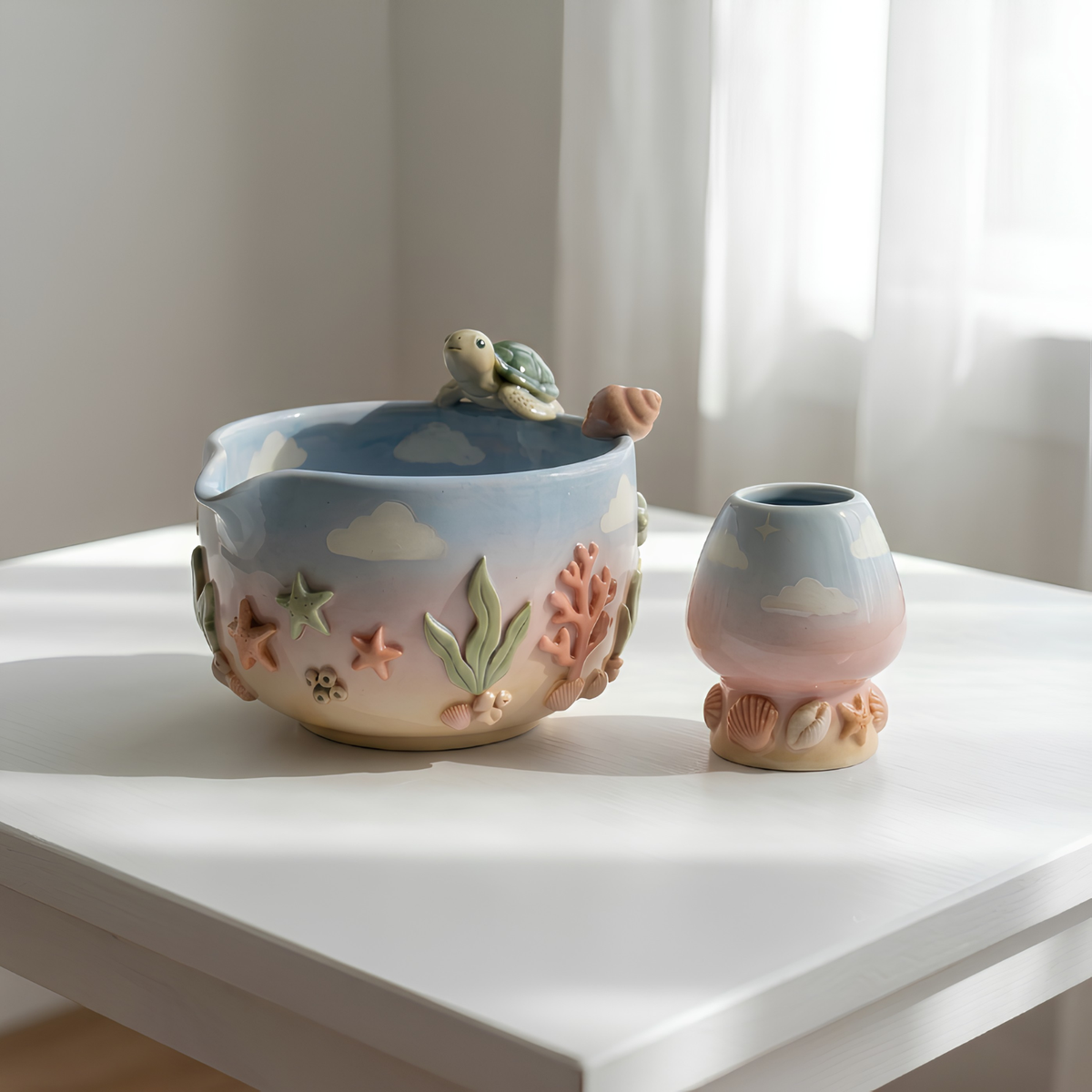 Ombre Sea Turtle Matcha Bowl | Handmade Ceramic Chawan | LA029
