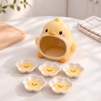 Chick Ceramic Dipping Dish Set - Flower Shaped Sauce Plates & Holder, Handmade Tableware.