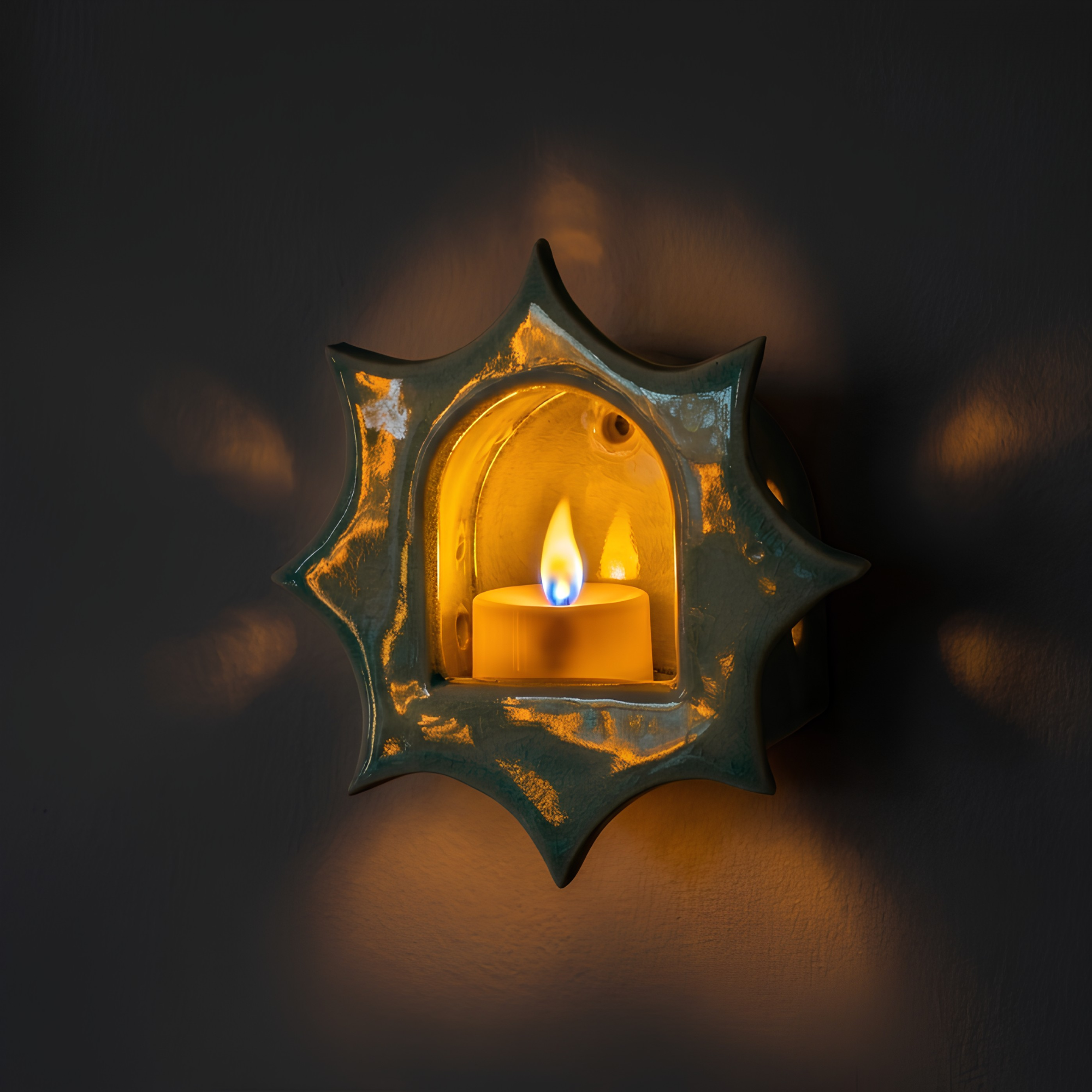 Mint Green Glossy Glaze Candle Holder – Celestial Boho Decor| LA112