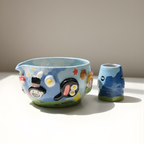Whimsical Sky Matcha Bowl Set, Handmade Ceramic Chawan with Whisk Holder, Cute Fantasy Matcha Gift | LA044